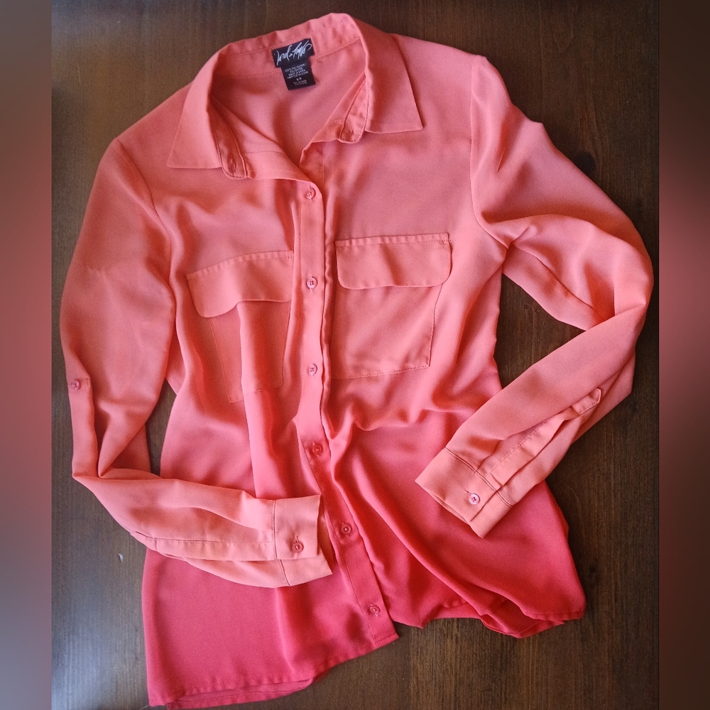 Lord & Taylor Ombre Sunset Sheer Blouse